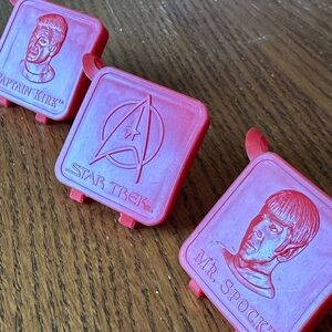 Star Trek Secret Rings, red plastic McDonald’s 1979, 3 rings (were 4 to collect)